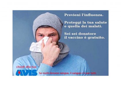 Influenza 2020-2021, vaccinazioni gratuite per i donatori