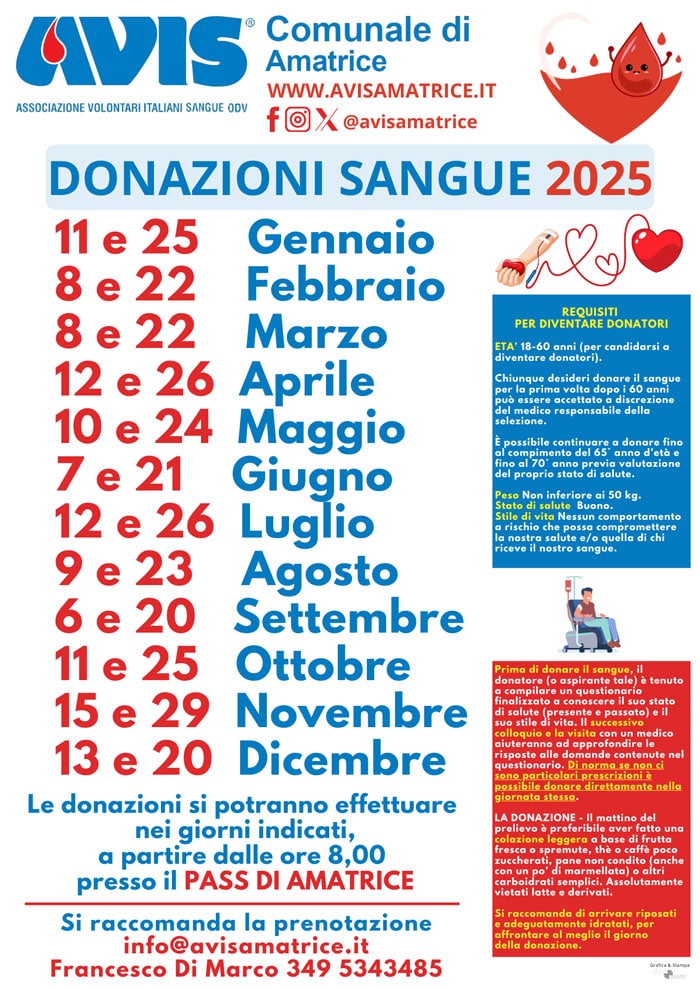 Calendario donazioni 2025